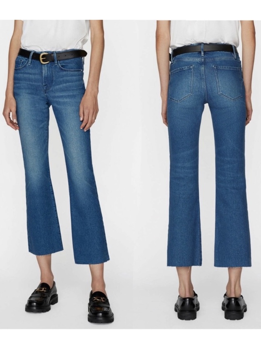 Frame Denim Le Crop Mini Boot Jeans Size 29 Huntdale LCMBRA118 Flare Leg Raw Hem